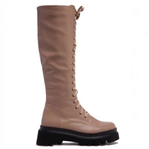 !! NEW !! Knee High Lack Up Combat Boots with Side Zip in Black - Picture 7 of 7